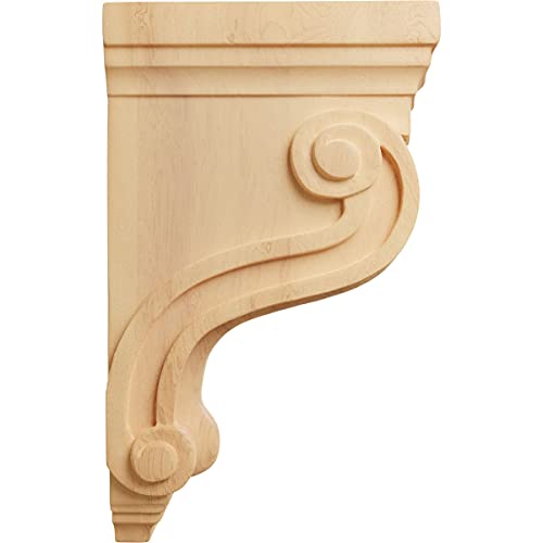 Ekena Millwork COR03X06X10TSRO Boston Traditional Scroll Wood Corbels, 3 3/8"W X 6 1/2"D X 10 1/2"H, Red Oak thumb #2