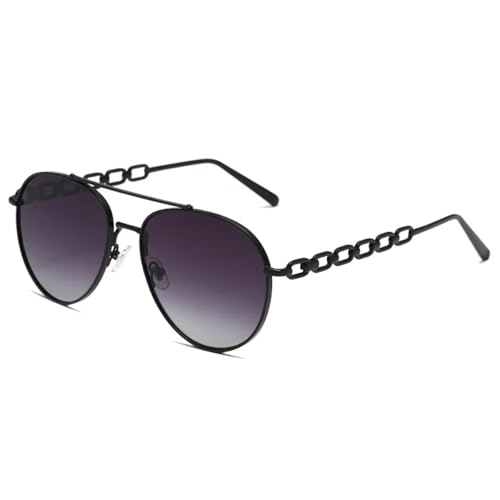 Lunettes de soleil rondes dorées femmes monture métal verres UV400 avec chaîne rose