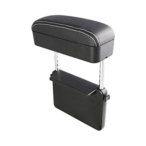 JEYODA Car Armrest Box Adjustable Pad Refit Car Central Lift Armres Storage Organizer Box Arm Rest(Black White line) Cover