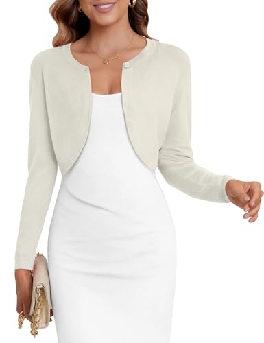 Image of Women's Cropped Cardigan Sweater Long Sleeve Knit Bolero Open Front Shrug for Dresses, S-XL