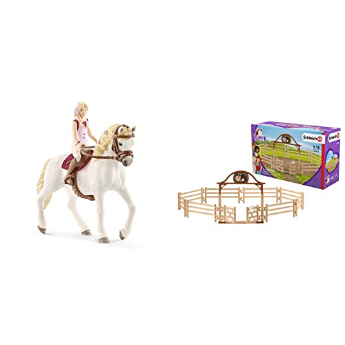SCHLEICH Horse Club, Sofia i Blossom, Mehrfarbig, 42515 & 42434 - Pferdekoppel mit Eingangstor