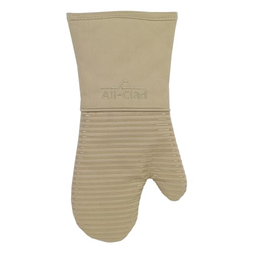 All-Clad Premium Silicone Oven Mitt: Heat Resistant to 500 Degrees - 100% Cotton & Silicone, 14"x7" Pot Holder for Kitchen and Barbeque, (1-Pack), Cappuccino