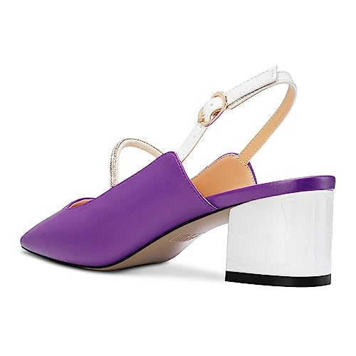 DearOnly Mid Block Heel Square Toe Slingback Ankle Strap Pumps Rhinestone Crystal Sexy Buckle Prom Shoes 2.0 Inches Heels4