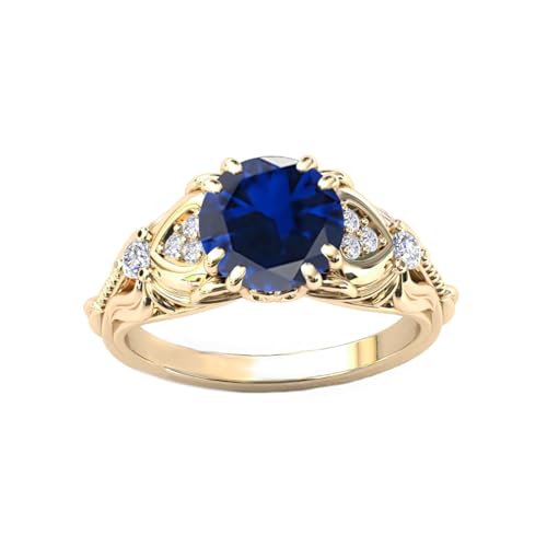 FYBIOD 10K 14K 18K Gold Round Cut Blue Sapphire Vintage