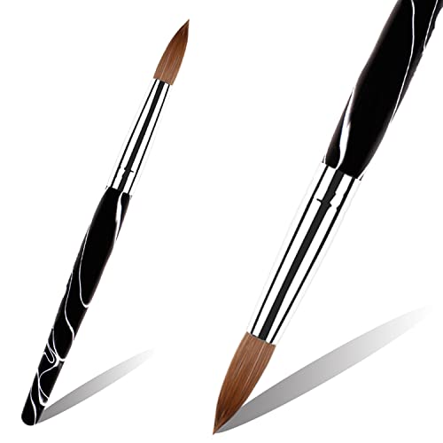 ANGNYA Acrylic Nail Art Brush Kolinsky Sable Hair Brush For Acrylic Application With Black Marble Acrylic Handle Professional Manicure Pedicure for DIY Home Salon(size8)