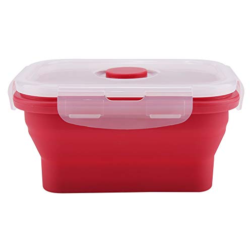Foldable Lunch Box, MAGT 350ml Rectangle Silicone Durable Microwave Food Container for Outdoor Camping Picnic(Red)