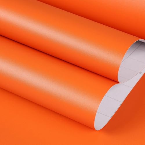 FunStick Papel Pintado Autoadhesivo Naranja Quemado Papel Pintado Liso Pared Dormitorio Baño Impermeable Vinilo Adhesivo Naranja Mate Vinilo Adhesivo Cocina Mesa Escritorio Vinilos Habitación 40CMx2M