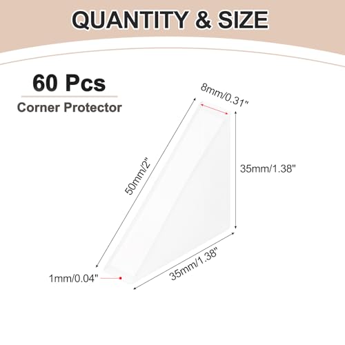 Image of uxcell 60Pcs Triangle Glass Corner Protector, 0.31 x 1.38 Inch Plastic Glass Table Corner Protector Transport Corner Guard for Glass, Ceramics, Wood, and Steel(Right Angle, Clear)