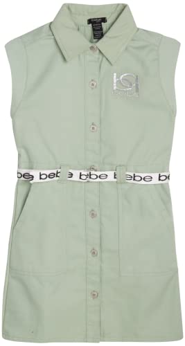 Bebe Girls' Shirt Dress - Lightweight Ruffle Cap Sleeve Button Down Woven Sundress (4-16), Size 7-8, Frost Green #TOP6