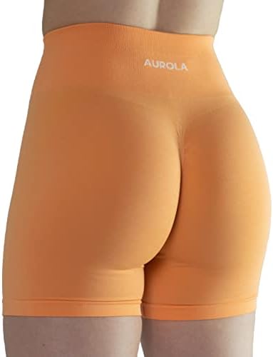 Bright Colors Maybe See Through Not Squat Proof Summer Workout Shorts for Women Seamless Scrunch Running Shorts (M, Papaya)
