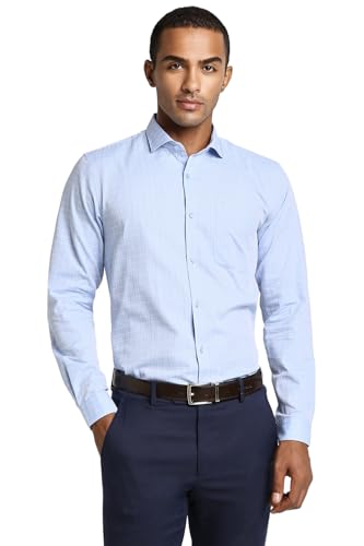 Image of Peter England Men's Micro-Checkered Formal Slim Fit Full Sleeve Shirt | Cotton Rich