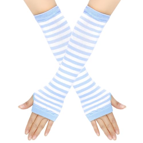 Image of Women's Long Knitted Fingerless Gloves Thumbhole Stretch Arm Warmers | Stretchy soft knitted arm warmers for women, comfortable thumbhole design, ideal daily winter hand sleeve accessories