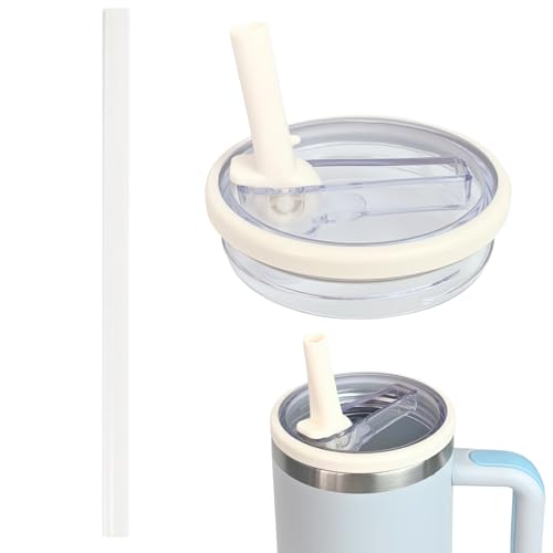 1Pack 40 oz Tumbler Flip Straw Lid Replacement Compatible with Stanley Quencher, Leak-Proof Splash Resistant Tumbler Top Replacement Reusable Tumbler Cover,Ivory