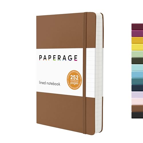 Image of PAPERAGE Lined Journal Notebook, (Cognac), 252 Pages, Medium 5.6 in x 8 in - 100 GSM Thick Paper - Hardcover Journaling Notebook for Work, School & Note Taking