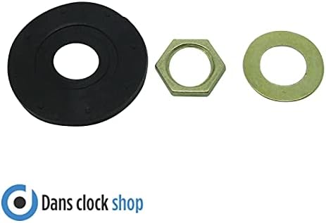 Black rubber washer, hexagonal nut, and gold metal washer.