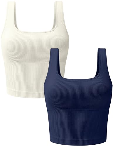 Image of OLCHEE Womens 3 Pack Crop Tank Tops Basic Seamless Ribbed Sleeveless Square Neck Workout Top Summer Exercise Yoga Gym Shirts