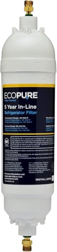 EcoPure EPINL30 5-Year In-Line Refrigerator Water Filter – Universal Fit for Most Fridges, Ice...