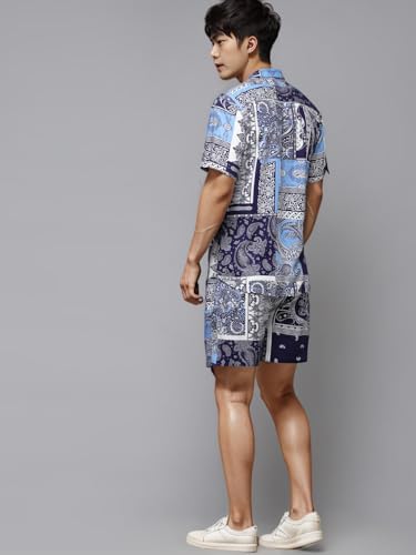 Image of Rigo Men's Rayon Printed Relaxed Night Suit Set Casual Co-Ords Set|Shirt And Short Set