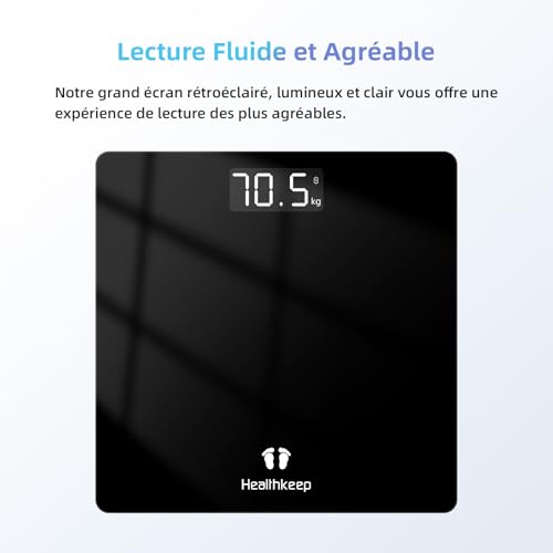 Balance Pèse Personne Numérique, Healthkeep Pese Personnes de Haute Précision avec Technologie Step-On Affichage par LED, Design Fin, Poids Max. 180 kg/ 400lb, Noir – Image 4