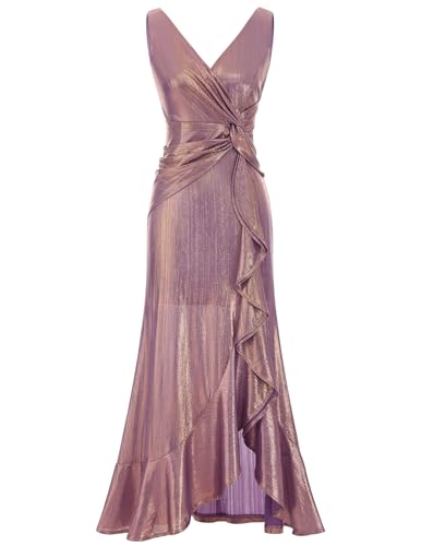 BeryLove Women's Prom Sparkly Christmas Glitter Party Club Dress Formal Cocktail Evening Sexy Bodycon Shiny Dress with Sleeveless V Neck S0022 Lavender L