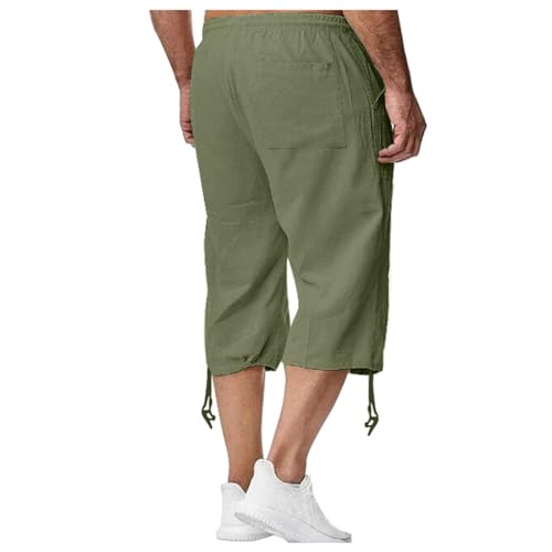 Dademeo Mens Capri Pants Casual Cropped Pants Beach Drawstring Elastic Waist Summer Trousers 3/4 Length Pants with Pockets3