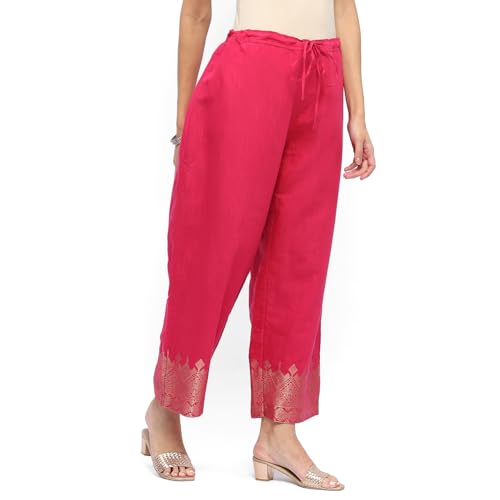 Image of BIBA Women Straight Mid Rise Art Silk Palazzo
