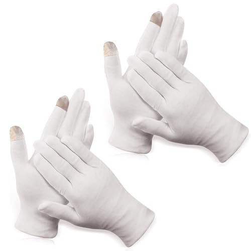 Gants Hydratants à la Main avec Doigt à écran Tactile, 2 Paires de Gants Blancs Gants de Coton Réutilisables pour l'eczéma Mains Sèches (Écran tactile)