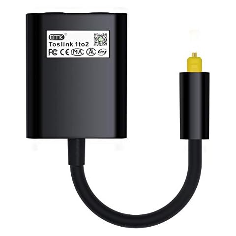 EMK Optical Splitter Toslink Splitter Optical Audio Cable Splitter Fiber Converter for CD/DVD PS3 X-Box360 Computer (Black, 1 in 2 Out-Adapter) Cover