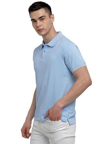 Image of Deniklo Cotton Rich Half Sleeve Regular Fit Solid Polo Tshirt for Men (DK801-L Powder Blue)