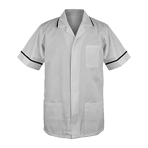 Skywear Men's Medical Healthcare Tunic, Nurse Hospital Dentist Uniform, White with Navy, L Cover
