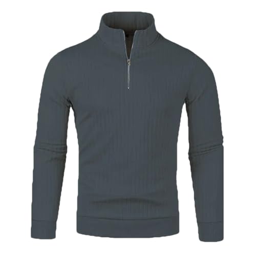 Men Semi Turtleneck Long Sleeve Half Zip Pullover Knitted Sweater Pullovers