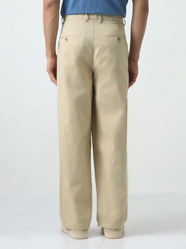 Image of Urbano Fashion Men's Loose Baggy Fit Solid Chino Trousers Non-Stretchable