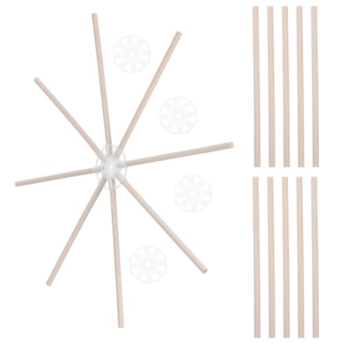 Veemoon Lot de 40 Set de Bâtonnets en Bois de 12 Cm pour Bricolage et Loisirs Créatifs, 5 Connecteurs en Bois 8 Trous, Tiges de Cheville Robustes pour Modèles Éducatifs et Construction