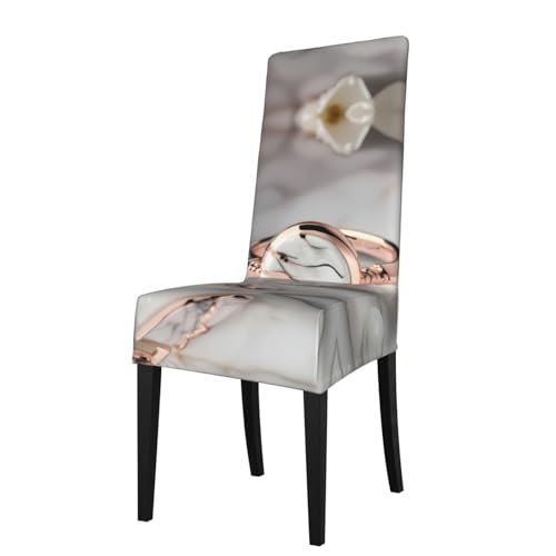 Housse de chaise marbre blanc et or rose extensible pour déco chic - 2
