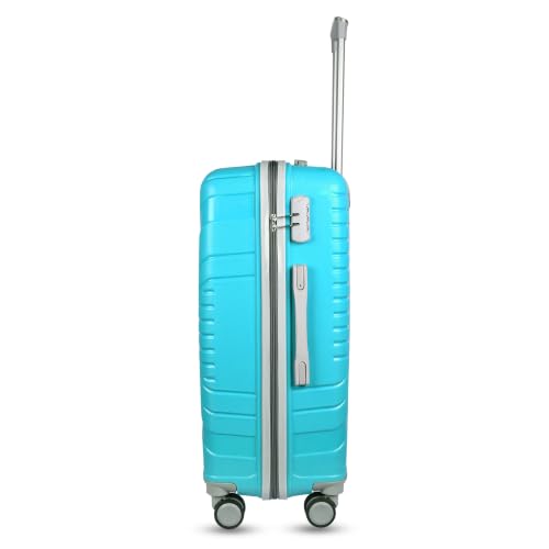 Image of Hard Shell Suitcase Set of 3 with Integrated Number Lock and 360 Degree Spinner Wheels, Teal, Polypropylene, Small 54cm Medium 64cm Large 74cm