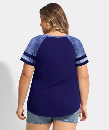 Image of CARCOS Plus Size Tops for Women Short Sleeve Summer Pullover Color Block Crewneck /V Neck Tee Tunic Loose Fit Tshirts XL-5XL