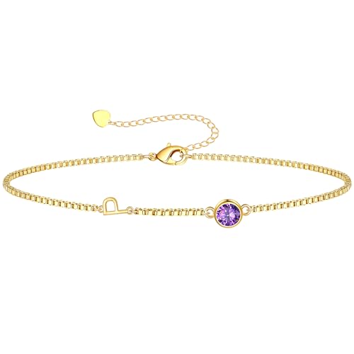 Image of Birthstone Bracelets for Women, Initial Bracelet Teen Stocking Stuffers Birthday Gifts for Teen Girls Initial Bracelet Trendy Letter A-Z Dainty Bracelet 21st 30th Mom Birthday Gift Birthstone Jewelry