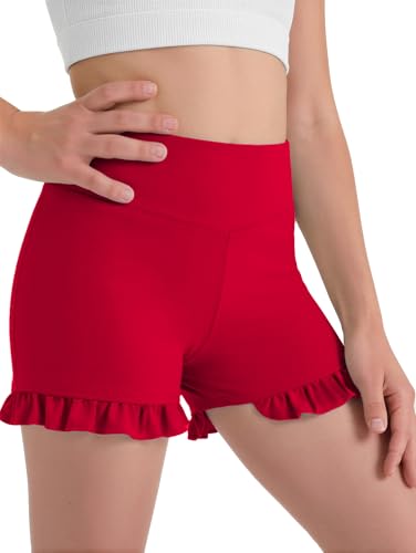 Zaclotre Girls Athletic Shorts Kids High Waisted Gymnastic Dance Biker Shorts Casual Comfy Yoga Shorts 5-14 Years Red