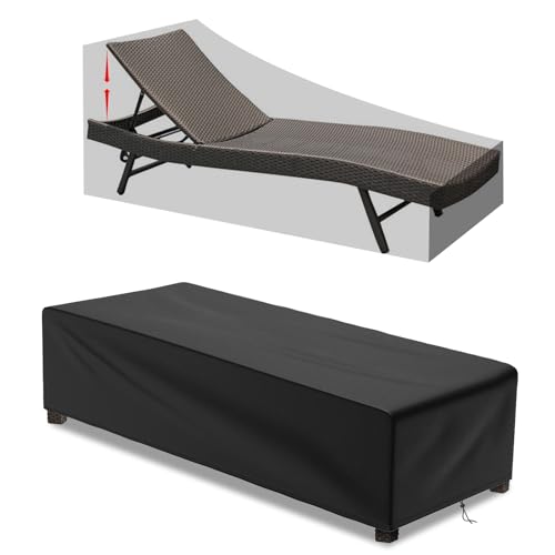 1 Stück Gartenliege Abdeckung mit verstellbarem Kordelzug, Wasserdicht, UV-Beständiges, reißfest, Schwerlast 500D Oxford Sonnenliege Abdeckung, schutzhülle für Gartenliege 200 x 68 x 30cm - Schwarz