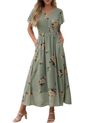 ANRABESS Womens Summer Floral Maxi Dress Casual V Neck Short Sleeve Chiffon Boho Flowy Beach 2025 Wedding Guest Long Dresses