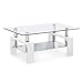 mecor Rectangle Glass Modern Coffee Table with Shelf & Wood Legs Suit for Living Room White