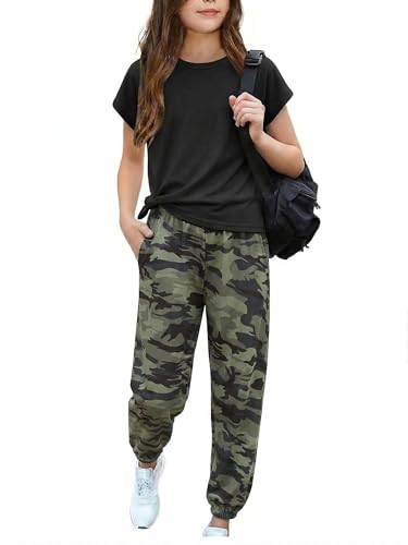 Image of Arshiner Girls Clothes 2 Piece Summer Outfits Drop Shoulder Top Pullover Sweatpants Jogger Set Sweatsuits Tracksuits 6-14Y