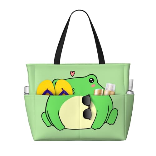 Frog Large Beach Bag for Women Travel Tote Bags with Zipper and Pocket for Pool Gym Camping