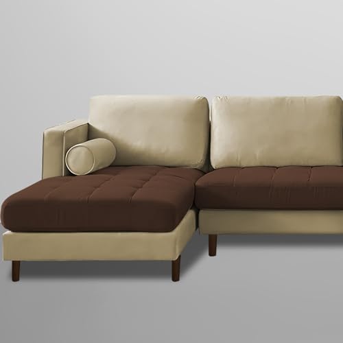 Image of Lezra LHS 4 Seater L Shape Sofa Set for Living Room (Cream Brown Fabric) Premium Fabric Sofa