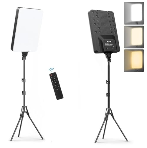 Panel de Iluminacion Fotografica Luz de Relleno Fotografia Videos Luces Led Pantalla 19' 2700k-7500K, Trípode Regulable Filmación Zoom Videoconferencia TikTok con Mando (1 Luz - 1 Tripode)