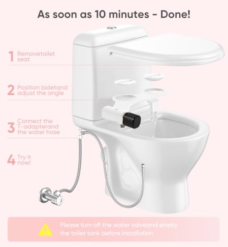 Image of Ultra-Slim Bidet Attachment, Posterior&Feminine Wash-(Retractable Dual Nozzles), Non-Electric Bidet Attachment for Toilet Seat, Adjustable Fresh Cold Water Pressure, Stainless Steel Inlet (BlackGold)