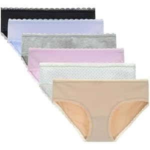 LIQQY Women's Cotton Underwear Lace Trim Hipster Breathable Panties Ladies Undies Multipack 6pk-random Color Large