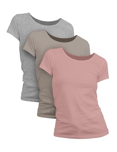 Pack de 2/3 camisetas para mujer de Basic Treasure, camiseta de manga corta para mujer o camisetas de manga larga para mujer, camiseta 100% algodón, L