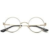 PORADAY Circle Lennon Glasses Retro Round Polarized Sunglasses Hippie Style Small Circle Sun Glasses (Gold/Clear Lens)