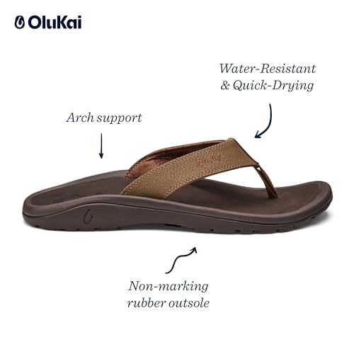 OLUKAI Ohana Men's Beach Sandals, Water Resistant Flip Flops, Arch Support & Comfort Fit, Lightweight & Durable, Enhanced Grip & Traction